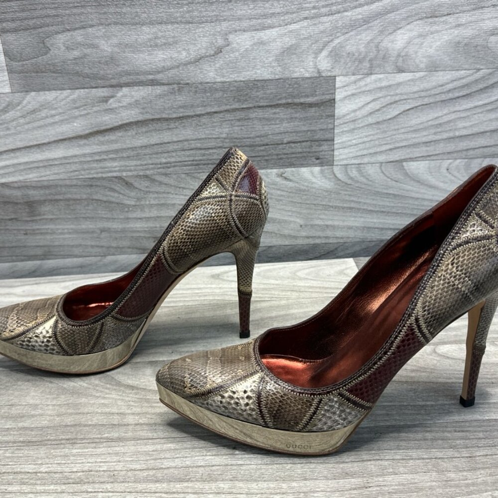 Gucci Metallic Python Embossed Leather Platform P… - image 4